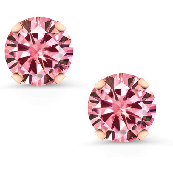 10k Rose Gold Pink Diamond Earrings - Picture 2 of 5